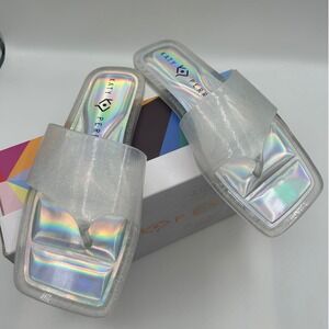 NEW Katy Perry:The Geli Slide Thong,Clear Glitter Holographic Sandals, SZ:7M,NIB